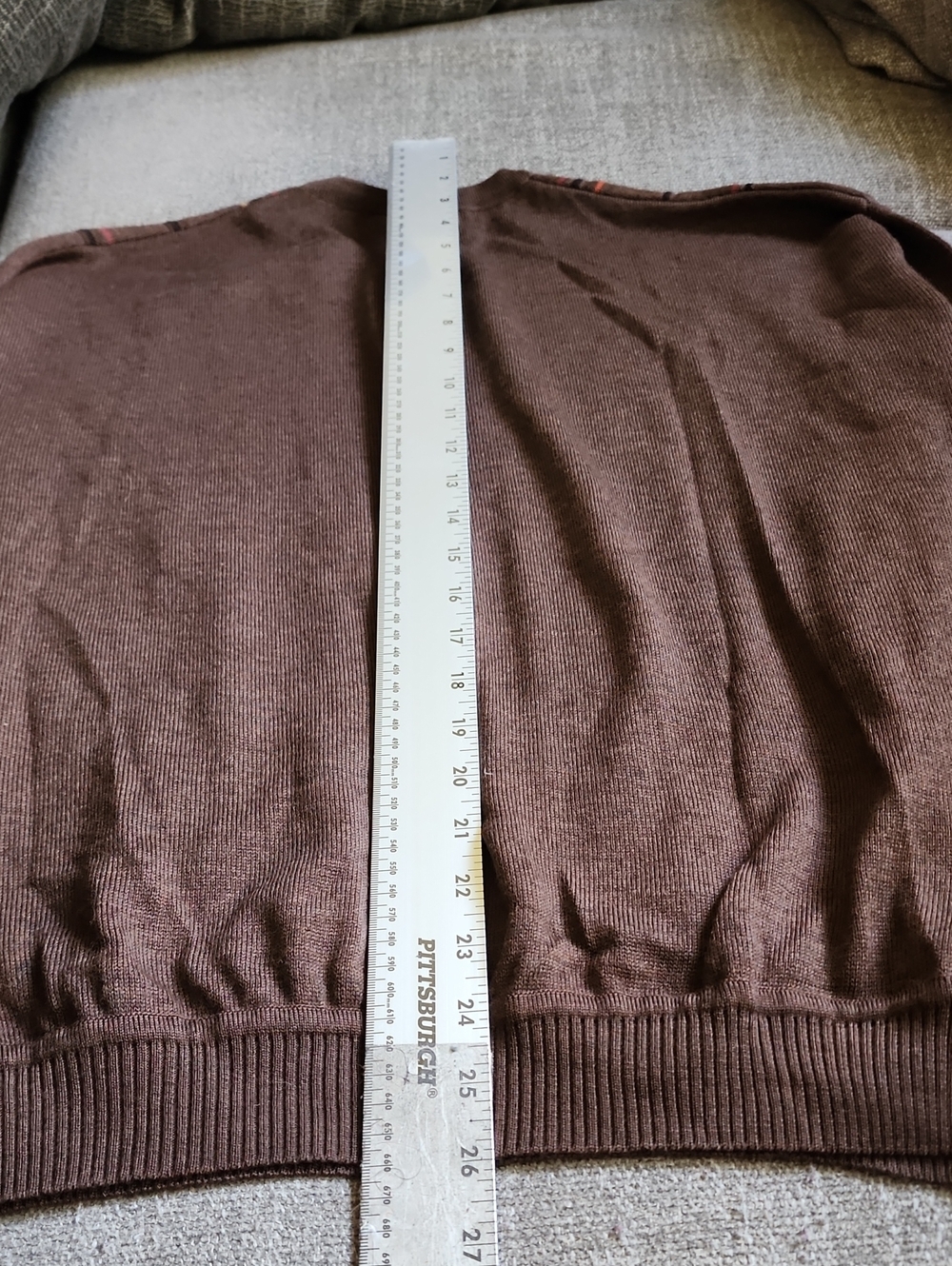 St. Croix Knits Large 85% Wool Brown Geometric V-Neck Sweater Grandpacore - Picture 9 of 9